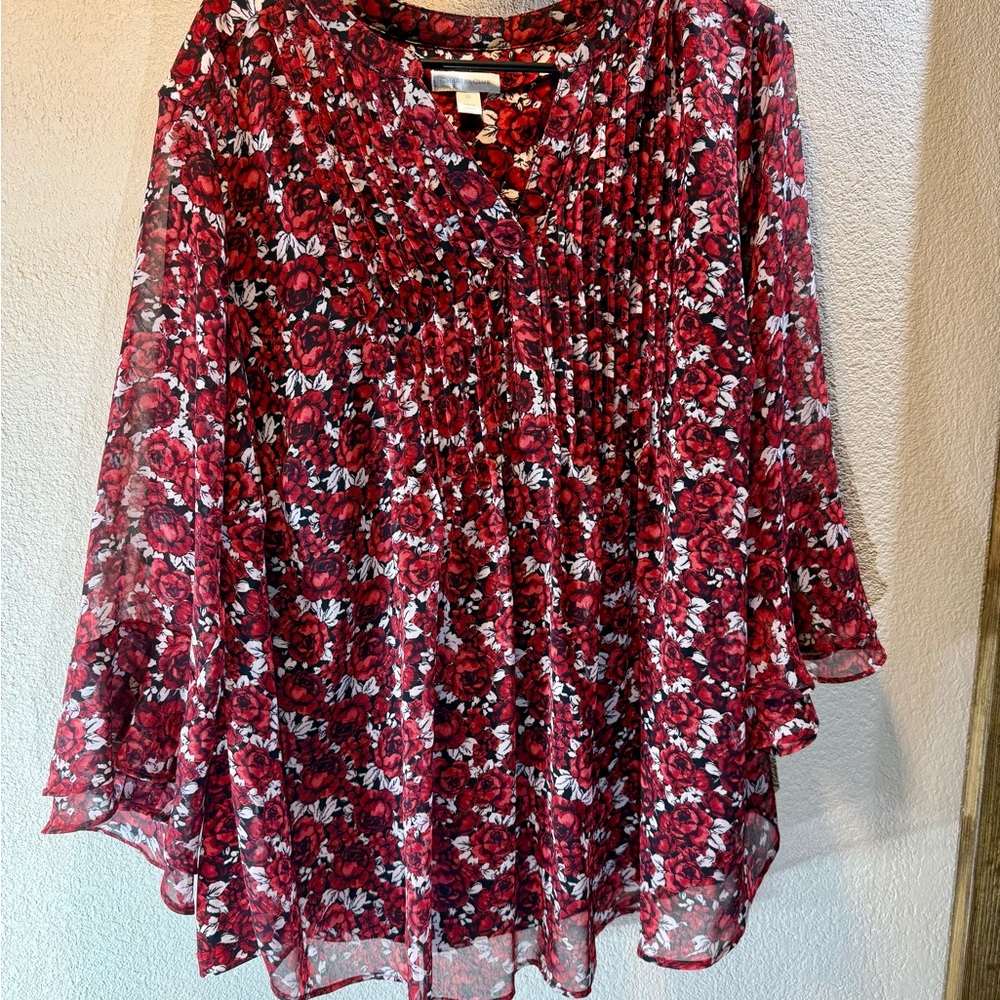 Charter Club Burgundy and White Floral Blouse